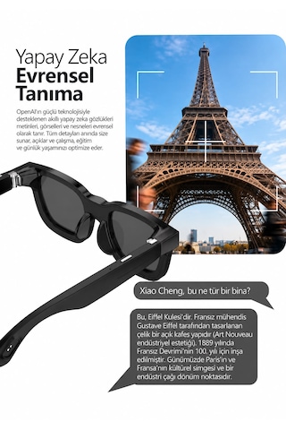 Yapay Zeka Destekli Akıllı Gözlük 8 Mp Kamera, 1080p Full Hd Video, Bluetooth, 4 Kademeli Elektrokromik Lens, Fotoğraf Ve Video Çekimi, Siyah