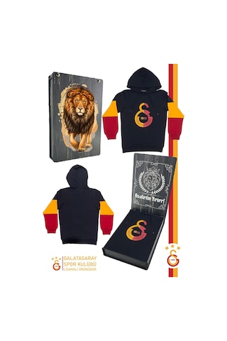 Galatasaray Orijinal Lisanslı Logolu Kapüşonlu Sweat Kutulu 091 Siyah