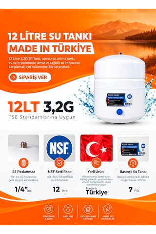 Car-fil Su Arıtma Cihazı Temiz Su Deposu Tankı 12 Litre Nsf Belgeli