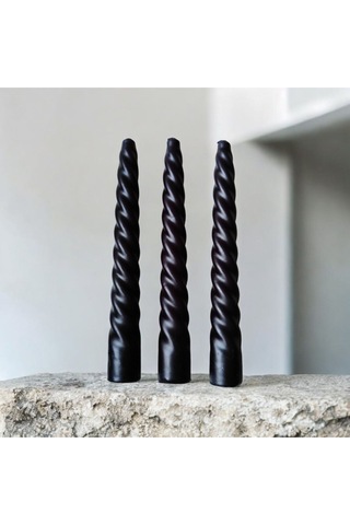Denic 3 lü Siyah İtalyan Burgulu Şamdan Mum Kıvrımlı Mum