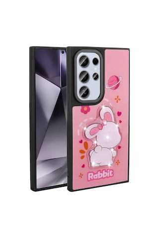 Zore Samsung Galaxy Uyumlu S24 Ultra Kılıf Parlayan Kabartmalı İkonik Figürlü Omsy Amas Silikon Kapak - Pembe