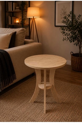 Fiskos Meşe Yan Sehpa Mdf Ayak 50 Cm Çap - 60 Cm Yükseklik Modern Zigon Yan Sehpa Meşe