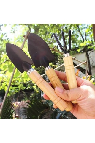 3 Parça Bitki Hobi Seti - Bahçe Saksı Sukulent Bakım Çapa-tırmık