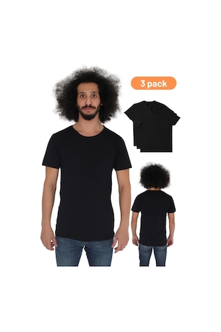 Cnt Erkek 3'lü Slim Fit Bisiklet Yaka Kısa Kollu Tişört Siyah Siyah