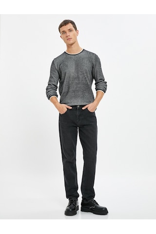 Koton Triko Kazak Bisiklet Yaka Dokulu Slim Fit Uzun Kollu Siyah 4wam70030ht Siyah