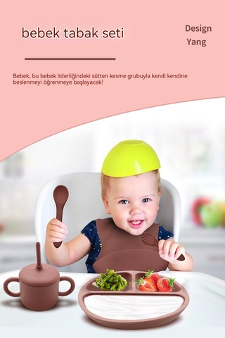 Çocuk 10 Parça Silikon Yemek Takımı-turuncu Turuncu