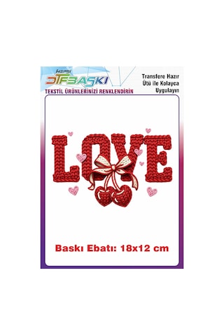 Örgü Görünümlü Love Yazısı Kalp Ütü İle Yapışan Tişört Tekstil Baskı 3161