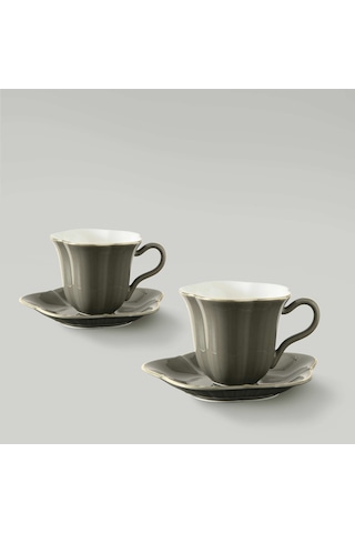 Linens Aveline Porselen 2'li 100 Ml Kahve Fincan Takımı Haki Gold