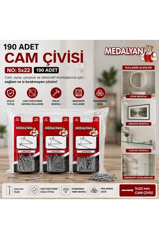 Medalyan Dl-24 Cam Çivisi - 5x22 Mm 190 Adet- 12'li Paket Diğer