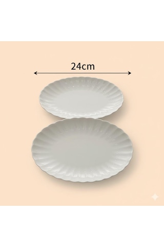 Bone Luz Form 24 Cm Kayık Tabak 2 Li Amblemli Krem