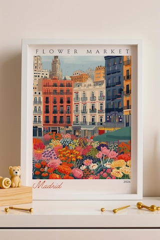 Madrid İspanya Çerçeveli Tablo Seyahat Severlere Salon Ve Ofis İçin Estetik Duvar Dekoru Travel Flower Market