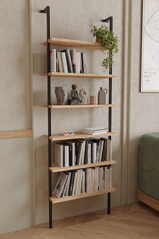 Bofigo 6 Raflı Duvara Monte Kitaplık Dekoratif Kitaplık Çam