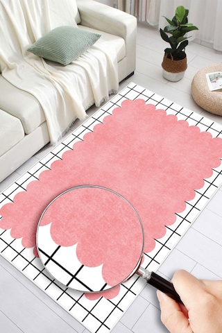 Modern Desenli Dijital Baskılı Yıkanabilir Kaymaz Taban Salon Halısı Oturma Odası Salon Halısı Genç Odası Halısı Yolluk Pembe