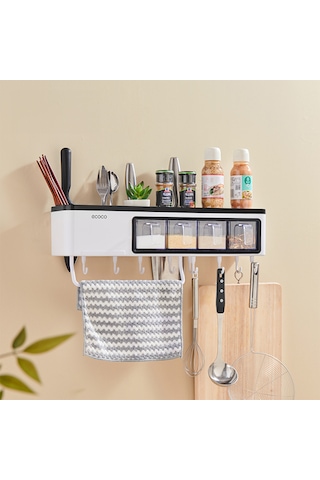 Ecoco Bölmeli Askılı Baharatlık Havlu Ve Telefon Tutuculu Mutfak Beyaz