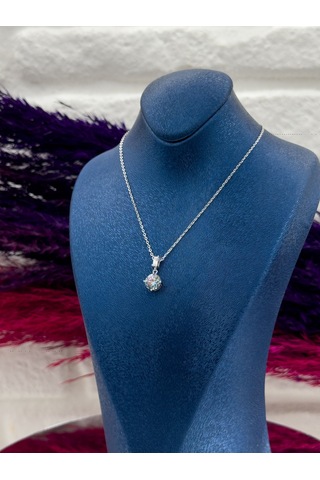 925 Ayar Gümüş Mistik Topaz Taşlı Özel Tasarım Zarif Kadın Kolye Gümüş