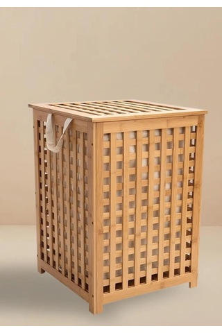 Bambu Çamaşır Sepeti - Kirli Sepeti 45x45x62 Cm Kahverengi