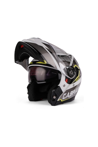 Caspiano Vento Premium Çene Açılır Kask Güneş Vizörlü Gri Sarı Ece 22.06 Sertifikalı