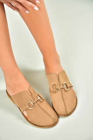 Fox Shoes U944150403 Vizon Hakiki Deri Önü Kapalı Kadın Terlik Vizon-hakiki Deri