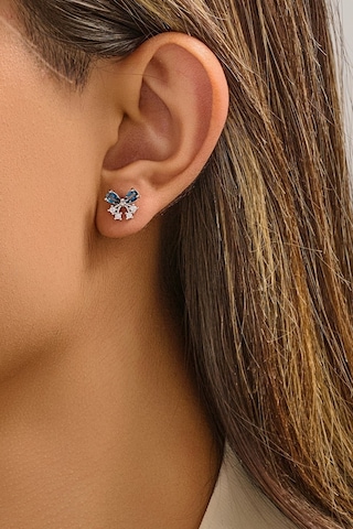 Topaz Ve Zirkon Taşlı Fiyonk Figürlü Minimal Küpe Beyaz