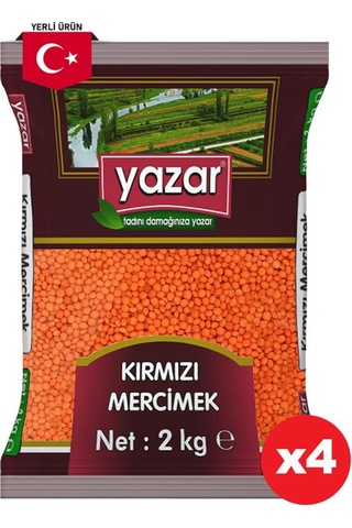 Yazar Yerli Kırmızı Mercimek 4 x 2 KG