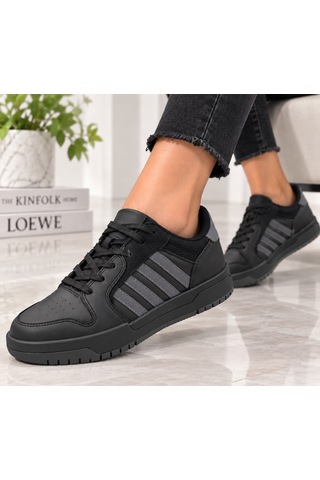 Papucumun Dünyası Lambırlent Unisex Bağcıklı Şeritli Hafif Konforlu Sneaker siyah