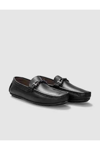 Cabani Sanvano Hakiki Deri Siyah Tokalı Erkek Loafer
