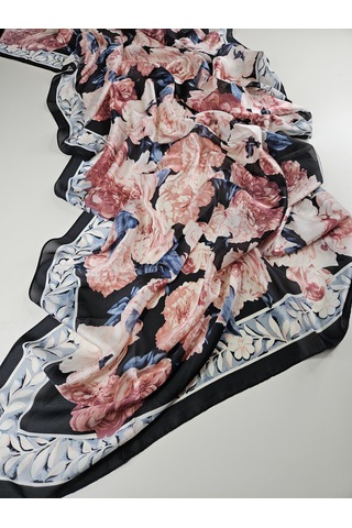 Miorel Scarfs Soft Gül Desen Vual İpek Şal Fular Silk Scarfs Shawl Hijab Pembe