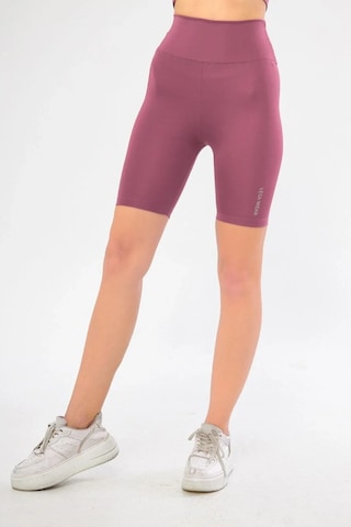 Tarzyeri Yüksek Bel Biker Sporcu Şort - Gül Kurusu siyah
