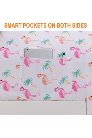 Lexroo Ultra Yumuşak Çift Fırçalı 6 Parça Mikrofiber Çarşaf Seti Güzel Tropikal - Flamingo, Queen Çok Renkli