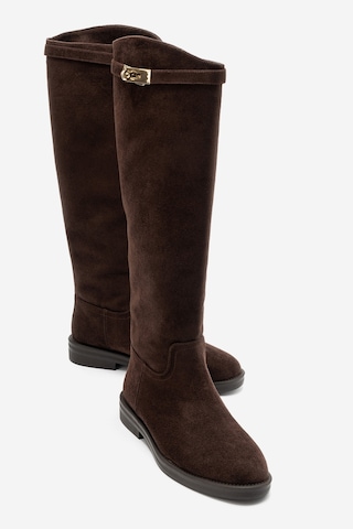Luvi Shoes Clare Kahverengi Süet Kemerli Kadın Binici Çizme