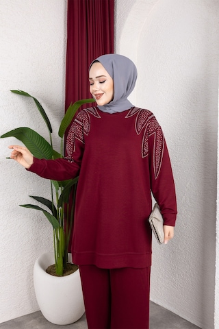 Hira Life Fashion Moda Efsa Kadın Bordo Tesettür Giyim Zarif Taş Detaylı Tunik & Pantolon İkili Takım Bordo Bordo Hira Life Fashion Moda Efsa Kadın Bordo Tesettür Giyim Zarif Taş Detaylı Tunik & Pantolon İkili Takım Bordo Bordo