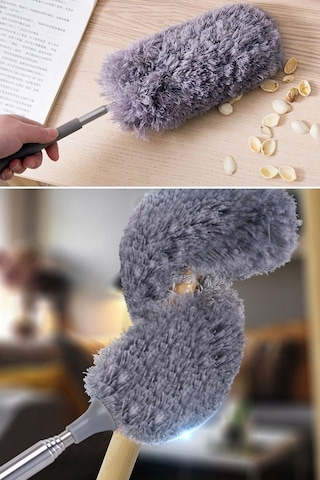 140 Cm Teleskopik Uzatılabilir Mikrofiber Yumuşak Başlıklı Gri Toz Alma Fırçası Püskülü