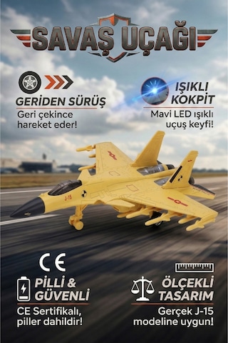 J-15 Savaş Uçağı Oyuncak Işıklı Çek Bırak Maket Jet 23 Cm - Piller Dahil