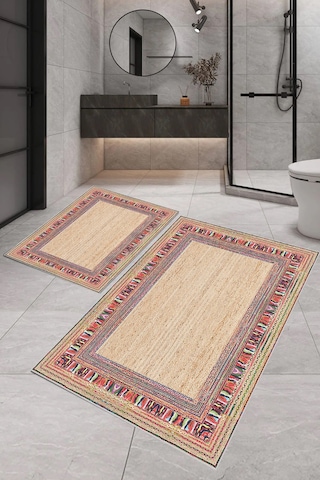 Eliana Home Dijital Baskı 2'li Banyo Paspas Takımı Lna5-sd322 100x60 Ve 60x50 Cm Bej
