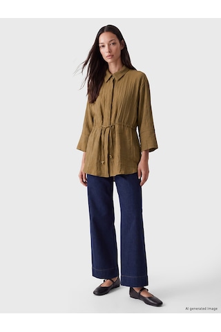Lcwaıkıkı Classic Kahverengi Oversize Armürlü Kadın Gömlek