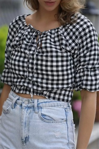 Lodmela Bağlama Detaylı Crop Bluz 1736siyah
