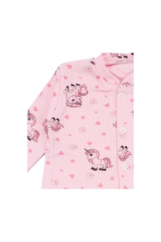 Bebegen Kız Bebek Pembe Unicorn Desenli Çıtçıtlı Manşetli Tulum