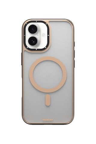 Apple Uyumlu iPhone 16 Kılıf Magsafe Şarj Özellikli Cam Arka Yüzey Tpu Youngkit Gemstone Serisi Kapak Gold