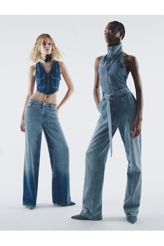 Koton Düz Bol Paça Düşük Bel Kot Pantolon Cepli Pamuklu - Loose Straight Jeans Açık İndigo 4sal40259md Açık İndigo