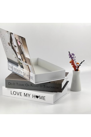 3 Lü Kitap Görünümlü Dekoratif Kutu Seti, İskandinav Tarz Modern Ev Dekorasyonu- Set-3