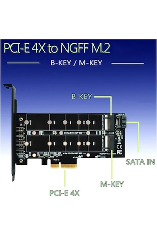 M.2 Nvme Ssd To Pci-E X4 Sata 4898P Çevirici Adaptör Dönüştürücü
