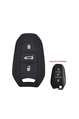 Peugeot 208 308 508 3008 5008 Uyumlu Silikon Oto Anahtar Kumanda Kabı Kılıf Siyah