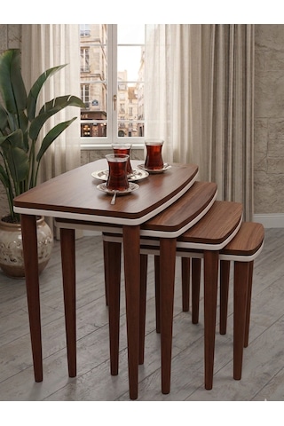 4 Lü Lüks Ceviz Çift Kat Zigon Mdf