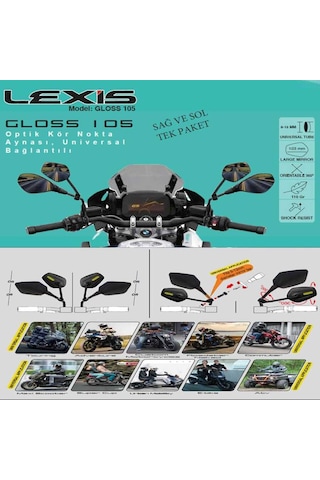 Lexis Gloss 105 Universal Optik Dış Bükey Geniş Açılı Motosiklet Kör Nokta Aynası
