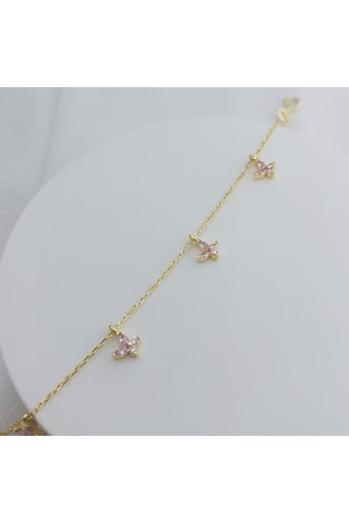 925 Ayar Gümüş Sallantılı Pembe Gold Kelebek Bileklik Altın
