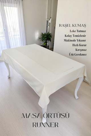 Smooth Set Masa Örtüsü Ve Runner Seti Sofra Bezi Çeyiz Seti Masa Örtüsü Ve Runner Krem