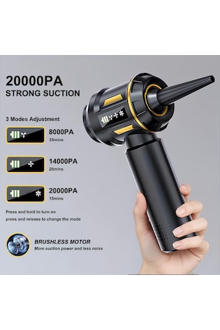 Araç Süpürgesi 2in1 Kablosuz Güçlü Araç Süpürgesi Ve Hava Üfleyici - 20000pa Turbo Vakum Gücü, 3 Kademeli F