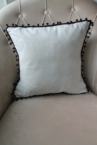 2 Adet Siyah Ponponlu Krem Kırlent Kılıfı 42x42cm