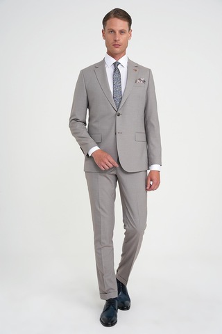 Efor Slim Fit Çift Yırtmaç Esnek Yelekli Klasik Bej Takım Elbise Tk 916 Bej