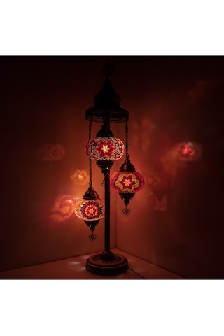 Retro 3'lü Mozaik Lambader, El Yapımı Mozaik Lamba, Osmanlı Aydınlatmaları, Türk El Sanatları Lambader